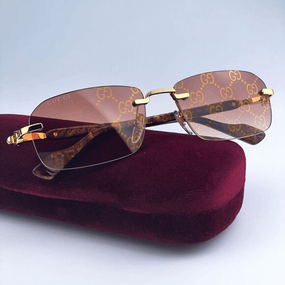 NEW Gucci GG1221S 004 Gold Yellow Red Mirrored Square Unisex Sunglasses main image 7